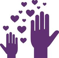 Purple hands with floating hearts symbolizing love care and support in design vector