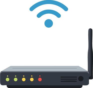 Wireless router with antenna and signal icon for internet connectivity technology devices illustration vector