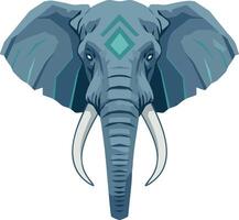 Elephant head front view with tribal pattern design in blue and teal shades for wildlife artwork vector