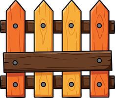 Colorful wooden fence with orange and yellow planks in rustic garden style seamless design vector