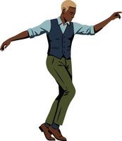 Man dancing stylishly in vest and trousers with confident pose illustration vector