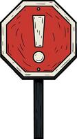 Red octagonal warning sign with exclamation mark alerting for caution design illustration vector