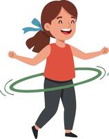 Girl playing with hula hoop active child enjoying outdoor fun exercise movement and joy happy expression vector
