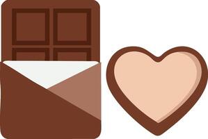 Chocolate bar with heart shape candy icon design in brown and beige colors simple style vector