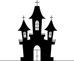 Gothic haunted castle silhouette with three towers and crosses spooky old building illustration vector