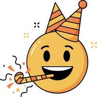Party face emoji with festive hats and blowing party horn celebration illustration cheerful and fun icon design vector