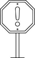 Warning sign with exclamation mark outline illustration for safety alerts and caution messages in design projects vector