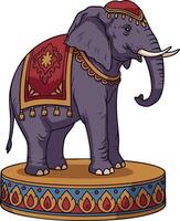 Elephant with decorative cloth and jewelry standing on patterned platform illustration artwork vector