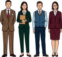 Business professionals standing in formal suits with confident expressions and diverse styles for corporate environment vector