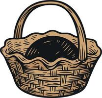 Woven Basket with Handle Rustic Style Handcrafted Design for Storage and Decoration Illustration vector
