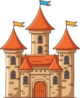 Medieval castle with red roofs and flags illustration of historic fortress architecture building design vector