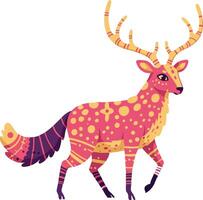 Colorful stylized deer with antlers and decorative patterns in vibrant warm tones design vector