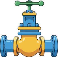 Industrial metal valve with green handle and blue yellow pipes illustration for technology and industry use vector