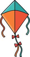 Colorful kite with orange and turquoise panels flying with ribbons and bows illustration vector