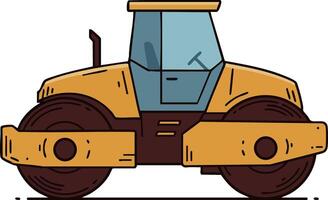Construction road roller vehicle for compacting surfaces in building sites with yellow and brown colors vector