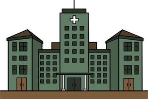Hospital building with green facade and medical cross symbol illustration in simple style vector