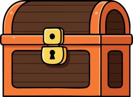 Treasure chest with orange border and golden lock illustration in simple cartoon style for games and design vector