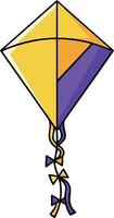 Yellow and purple kite with tail ribbons simple graphic design illustration for leisure and outdoor activity use vector