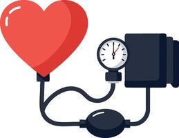 Heart shaped blood pressure monitor with cuff and gauge for health checkup and medical care illustration vector