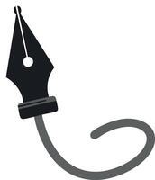 graphic of black fountain pen nib with curved ink trail artistic design simple drawing vector
