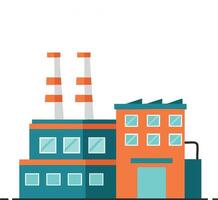 Industrial factory building with chimneys and modern design illustration in orange and teal colors vector