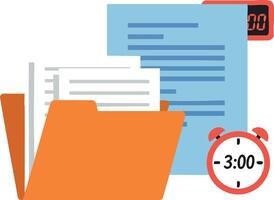 Office folder with documents and timer showing three oclock deadline concept illustration vector
