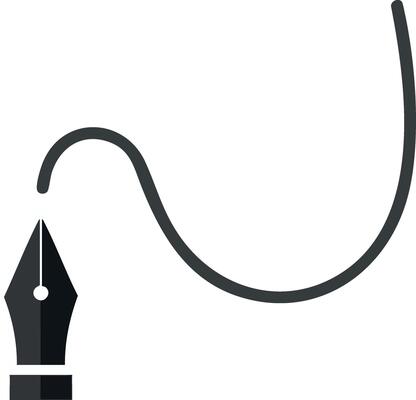 Fountain pen nib with elegant curved ink line simple black graphic design element