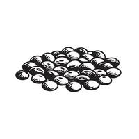 A vintage art silhouette illustration depicting a pile of coffee beans arranged in an inviting composition on a white background vector