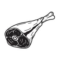 A detailed monochrome vintage art silhouette depiction of a leg of lamb cut showing the cross section meat details perfect for culinary projects. vector