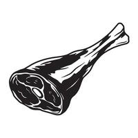 A bold black and white vintage art silhouette illustration of a raw leg of lamb perfect for butcher shops and food design projects. vector
