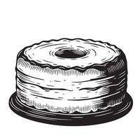 Detailed vintage art silhouette of a delicious bundt cake on a serving plate depicting culinary delight and sweet dessert vector