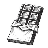 Delicious hand-drawn vintage art silhouette illustration of a chocolate bar unwrapped from its packaging ready for consumption vector
