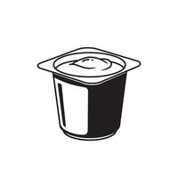 Black and white yogurt cup illustration featuring a vintage art silhouette in a simple and clean design vector