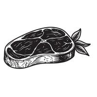 Delicious vintage art silhouette of a juicy beef steak with herbaceous garnish isolated on a white background vector