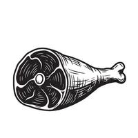 Artistic vintage art silhouette of a roasted pork leg depicting a delicious cut of meat with intricate engraved lines and a clear bone structure. vector