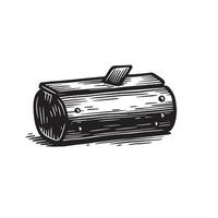 Engraved illustration of a rustic log with a handle presenting a vintage art silhouette for design projects vector