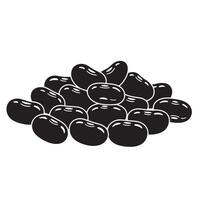Monochrome illustration of a pile of black beans depicting classic simple food ingredients with a smooth vintage art silhouette. vector