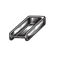 Detailed vintage art style depiction of a metal trough with a black and white silhouette illustration. vector