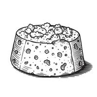 Hand drawn illustration of a flavorful cottage cheese with a vintage art silhouette style for culinary and health related projects. vector