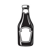 A classic black and white silhouette depiction of a ketchup bottle featuring a retro vintage design perfect for food related graphic projects. vector