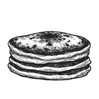 A delicious stack of pancakes illustrated in vintage art style showcasing a silhouette of breakfast food perfect for culinary design vector