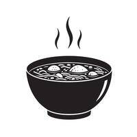 A monochromatic vintage art silhouette of a warm steaming bowl of soup filled with noodles and dumplings a comforting culinary image vector