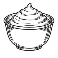 A detailed vintage art illustration showing a bowl filled with whipped cream in a silhouette style perfect for culinary or design projects. vector