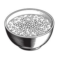 A vintage art silhouette of a bowl filled with round food items in a black and white illustration perfect for design projects vector