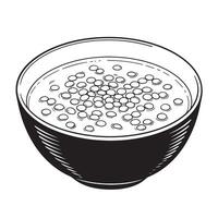 An elegant black and white vintage art silhouette illustration of a bowl of soup with floating bubbles depicts culinary delight. vector