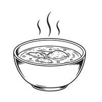 Hand drawn artwork of a delicious bowl of steaming soup complete with dumplings perfect for menus and culinary design vector