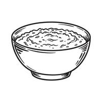 Simple vintage art silhouette of a bowl filled with oatmeal or porridge ready for a delicious and nutritious breakfast vector