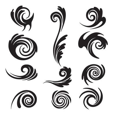 A collection of beautifully crafted vintage art silhouette decorative swirls spirals and floral design elements for various graphic projects