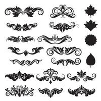 Collection of vintage art silhouette ornament borders and decorative leafy elements in a stylish black and white design vector