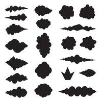 A collection of black silhouette cloud and smoke elements providing a decorative vintage art style for design vector